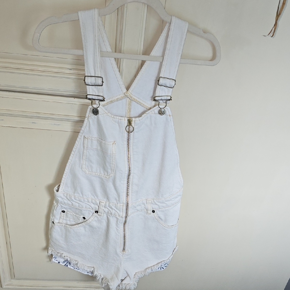 Free People Cream Denim Overalls with Adjustable Straps